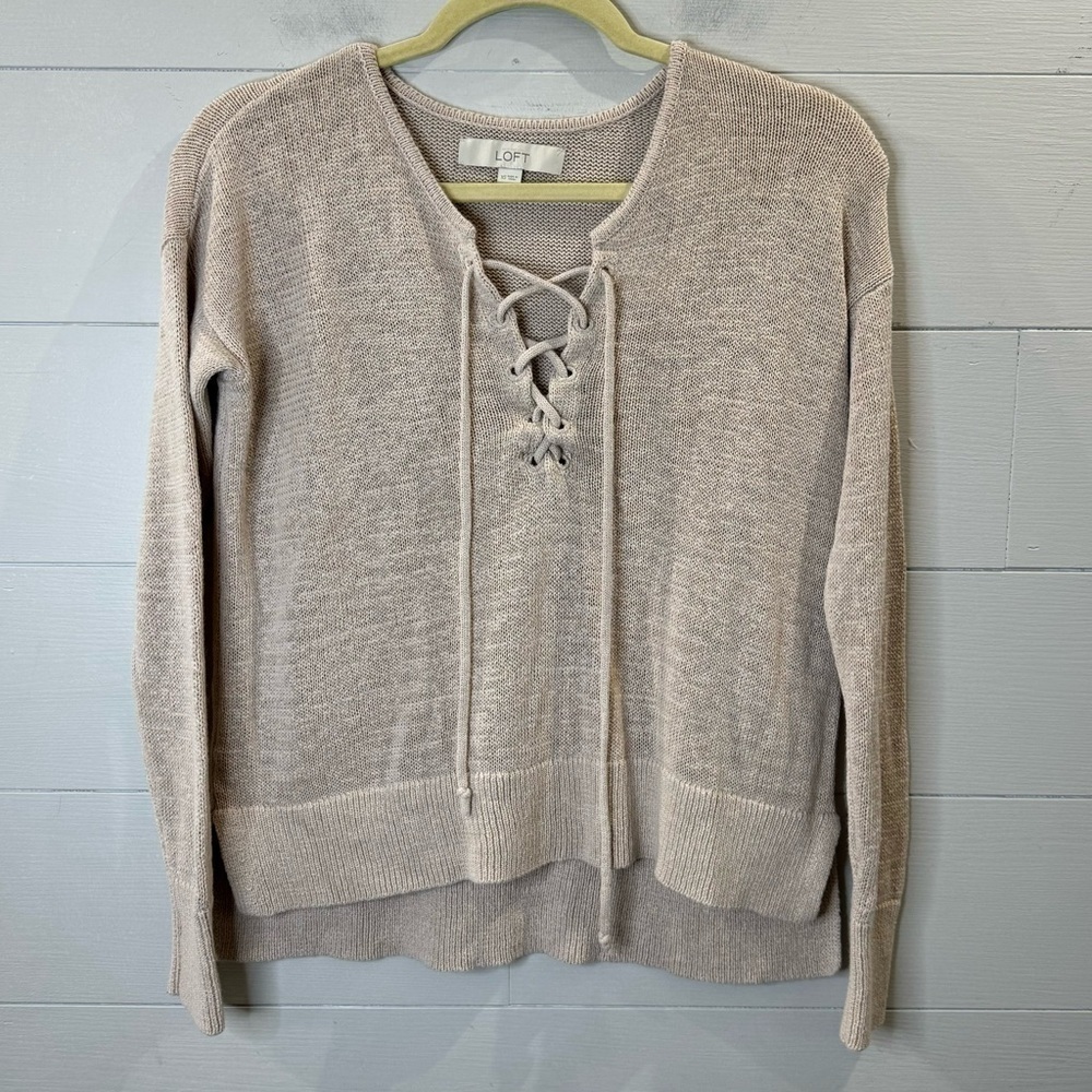Loft | Tan Sweater With Tie On Chest Size XS